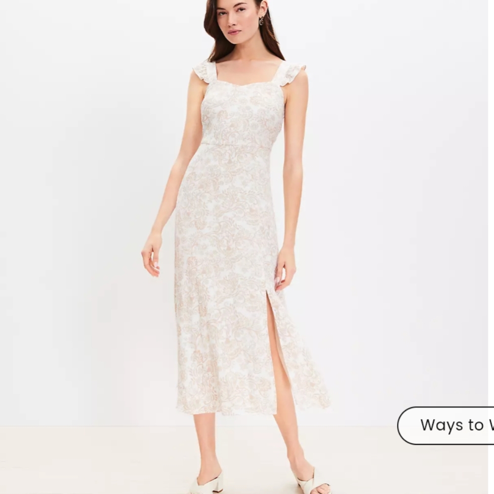 Loft Swirl Ruffle Dress Cream/White